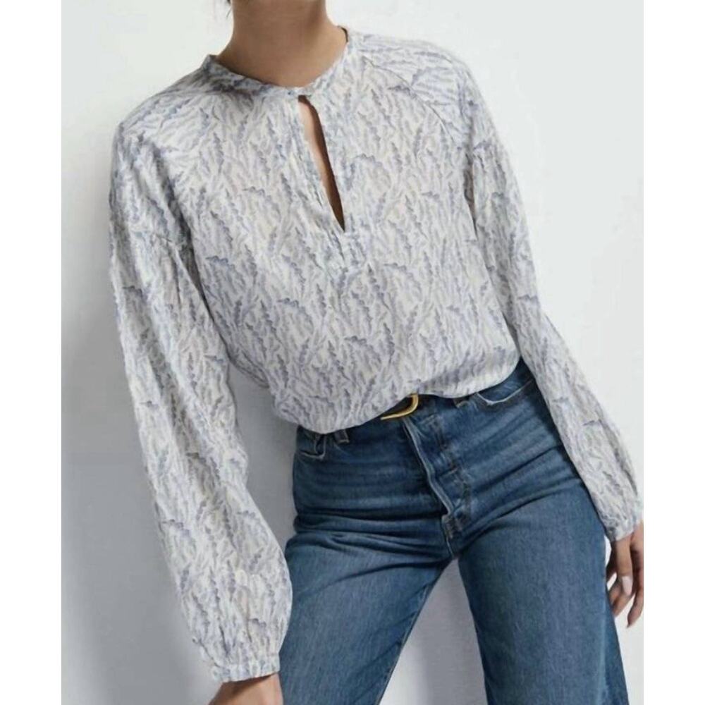 Nation Ltd Florence Blouse Porcelain Floral Vines Size XXL Long Sleeve